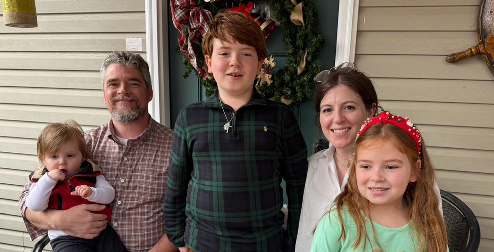 Stone family at Christmas on the porch